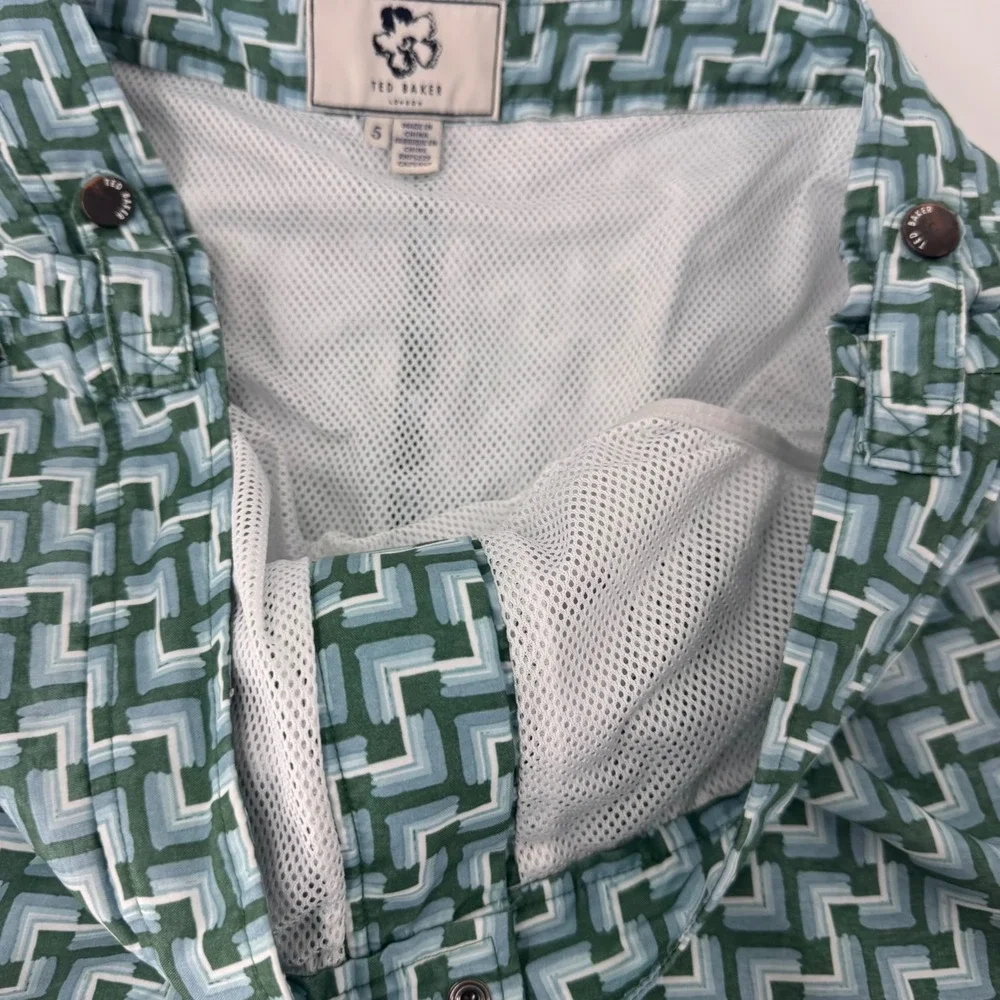 Ted Baker London Mens Green Geometric Chevron Swim Trunks Size 5 Adjustable Tabs